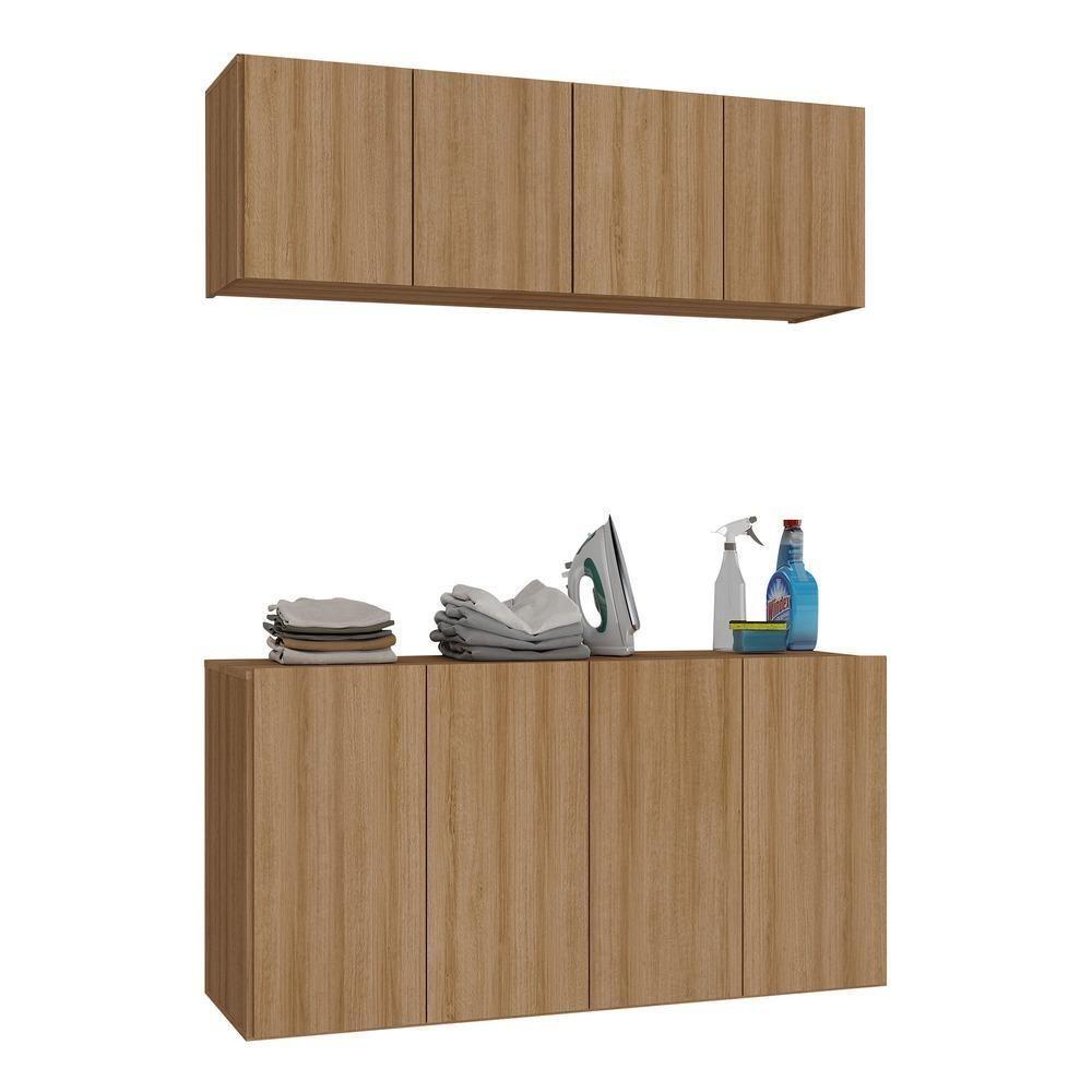 Conjunto Lavanderia Suspenso Multiuso Armário Aéreo E Balcão Mp5052 Rustic Rustic - 1