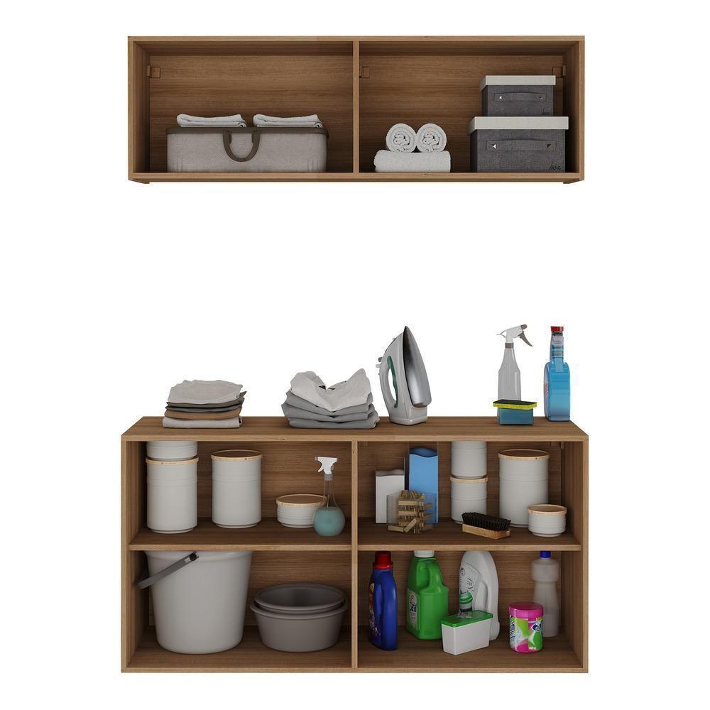 Conjunto Lavanderia Suspenso Multiuso Armário Aéreo E Balcão Mp5052 Rustic Rustic - 2