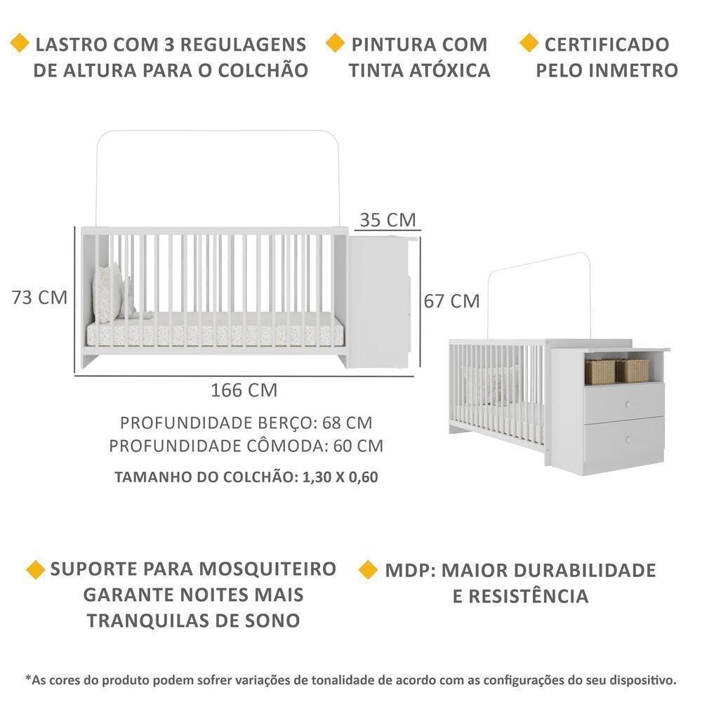 Berço Cômoda Para Colchão 60 X 130 Cm Meu Bebê Branco - 5