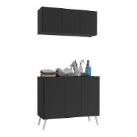 Conjunto Lavanderia Retrô Multiuso Armário Aéreo E Balcão Mp5050 Preto branco - 1