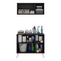 Conjunto Lavanderia Retrô Multiuso Armário Aéreo E Balcão Mp5050 Preto branco