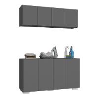 Conjunto Lavanderia Multiuso Armário Aéreo E Balcão Mp5054 Grafite branco - 1