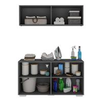 Conjunto Lavanderia Multiuso Armário Aéreo E Balcão Mp5054 Grafite branco