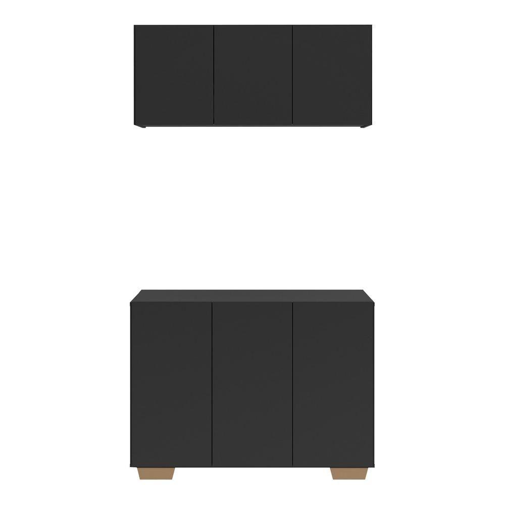 Conjunto Lavanderia Multiuso Armário Aéreo E Balcão Mp5051 Preto natural - 2