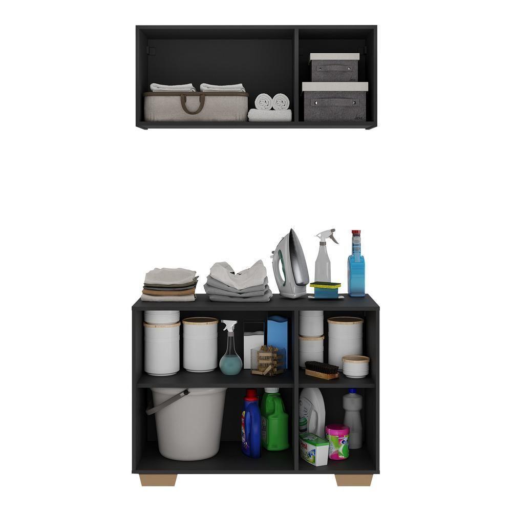 Conjunto Lavanderia Multiuso Armário Aéreo E Balcão Mp5051 Preto natural - 3