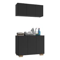 Conjunto Lavanderia Multiuso Armário Aéreo E Balcão Mp5051 Preto natural - 1