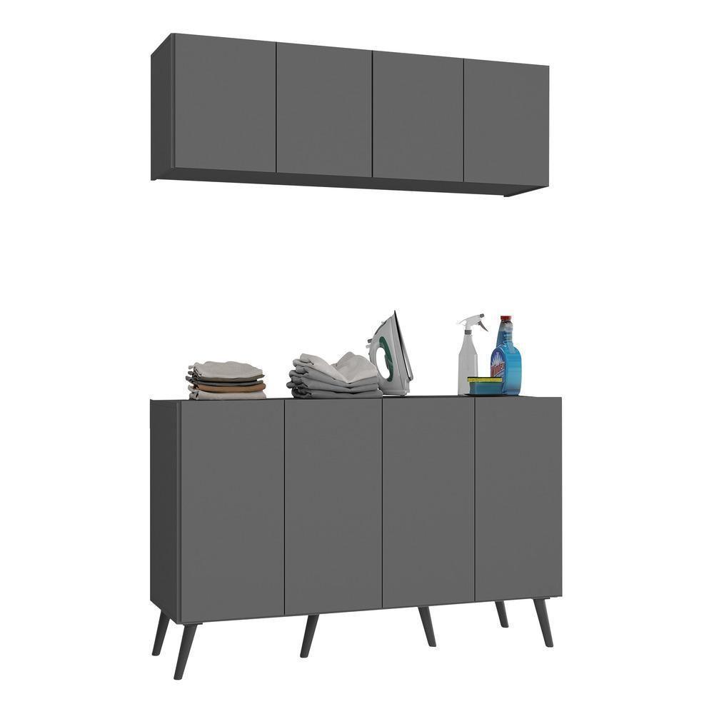 Conjunto Lavanderia Retrô Multiuso Armário Aéreo E Balcão Mp5053 Grafite preto - 1