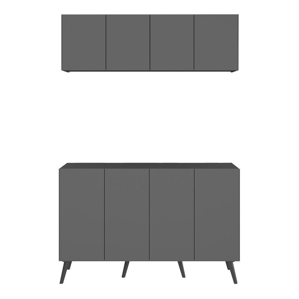 Conjunto Lavanderia Retrô Multiuso Armário Aéreo E Balcão Mp5053 Grafite preto - 5