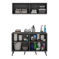 Conjunto Lavanderia Retrô Multiuso Armário Aéreo E Balcão Mp5053 Grafite preto - 3