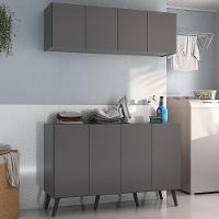 Conjunto Lavanderia Retrô Multiuso Armário Aéreo E Balcão Mp5053 Grafite preto