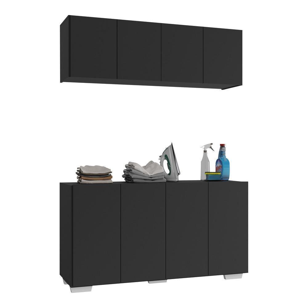 Conjunto Lavanderia Multiuso Armário Aéreo E Balcão Mp5054 Preto branco - 1