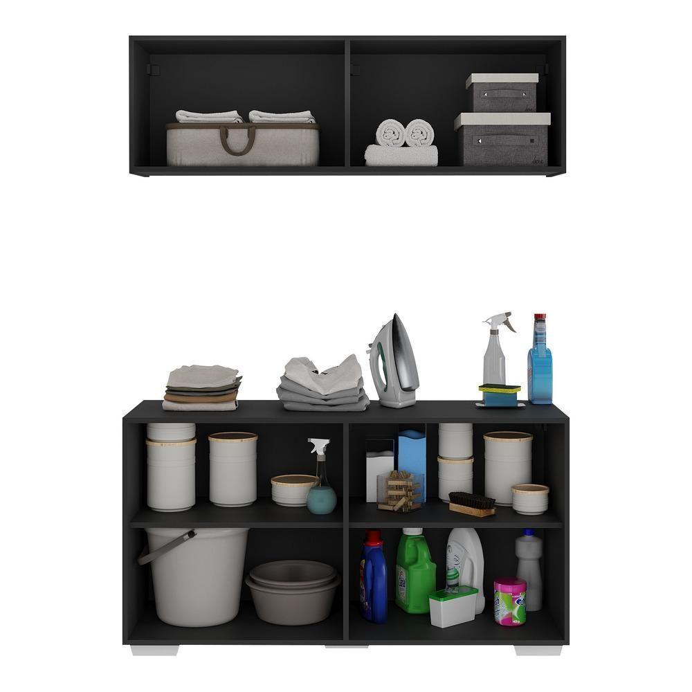 Conjunto Lavanderia Multiuso Armário Aéreo E Balcão Mp5054 Preto branco - 3