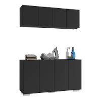 Conjunto Lavanderia Multiuso Armário Aéreo E Balcão Mp5054 Preto branco - 1