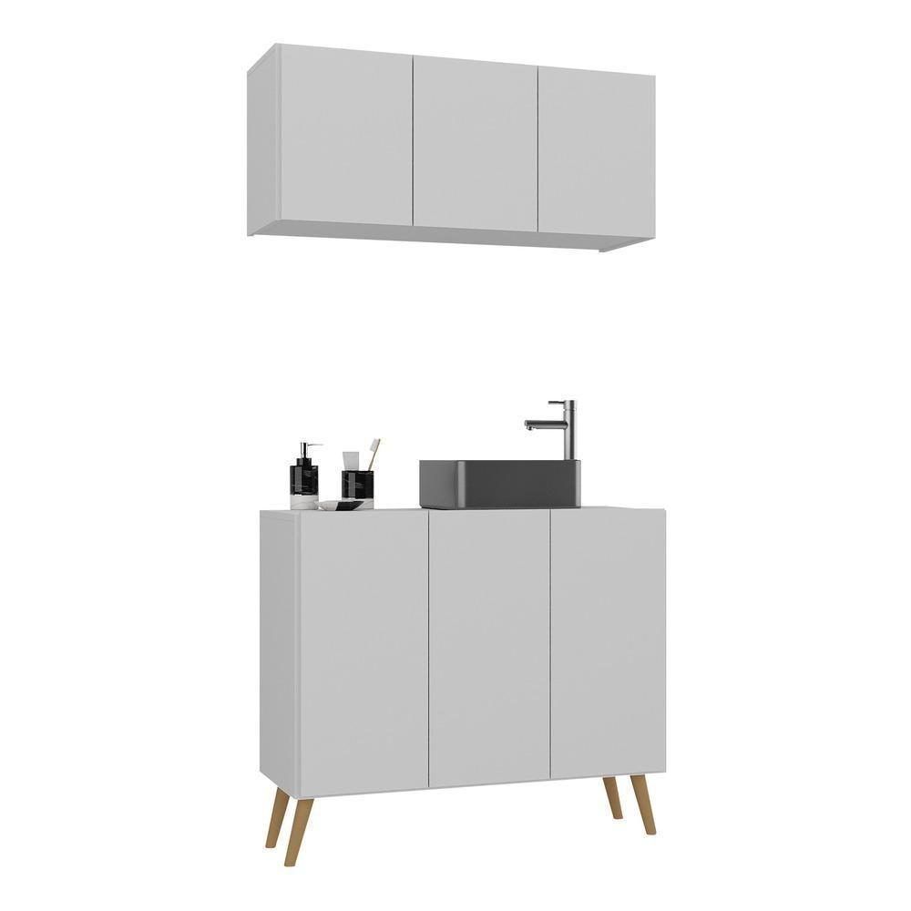 Conjunto Gabinete De Banheiro E Armário Aéreo Retrô Mp5055 Branco natural - 1
