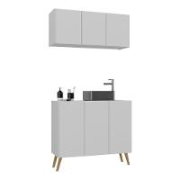 Conjunto Gabinete De Banheiro E Armário Aéreo Retrô Mp5055 Branco natural - 1