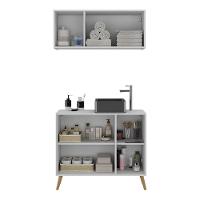 Conjunto Gabinete De Banheiro E Armário Aéreo Retrô Mp5055 Branco natural