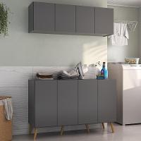 Conjunto Lavanderia Retrô Multiuso Armário Aéreo E Balcão Mp5053 Grafite natural - 2