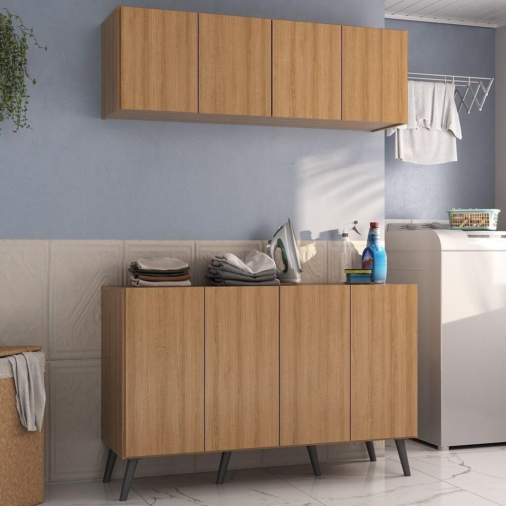 Conjunto Lavanderia Retrô Multiuso Armário Aéreo E Balcão Mp5053 Rustic preto - 2