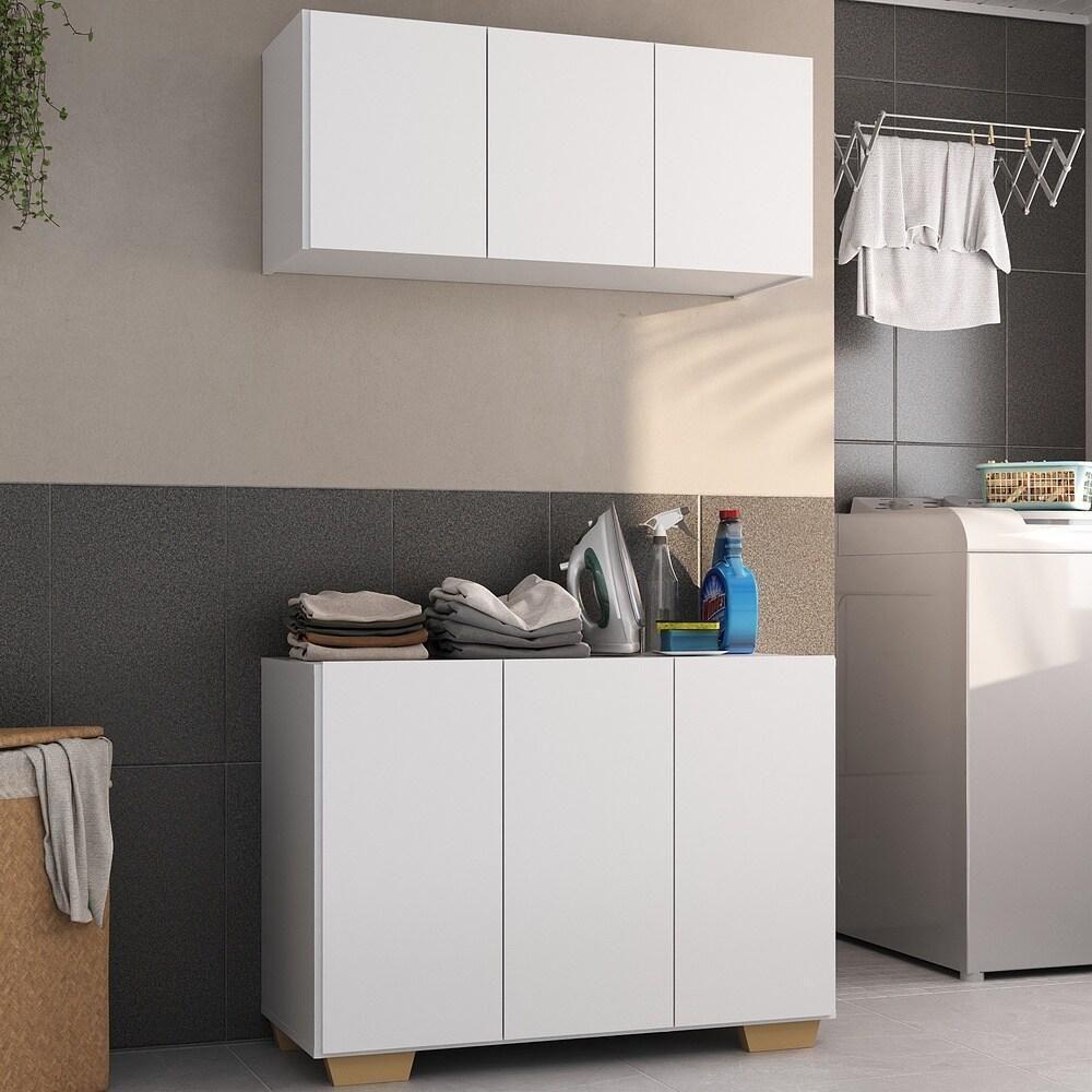 Conjunto Lavanderia Multiuso Armário Aéreo E Balcão Mp5051 Branco natural - 2