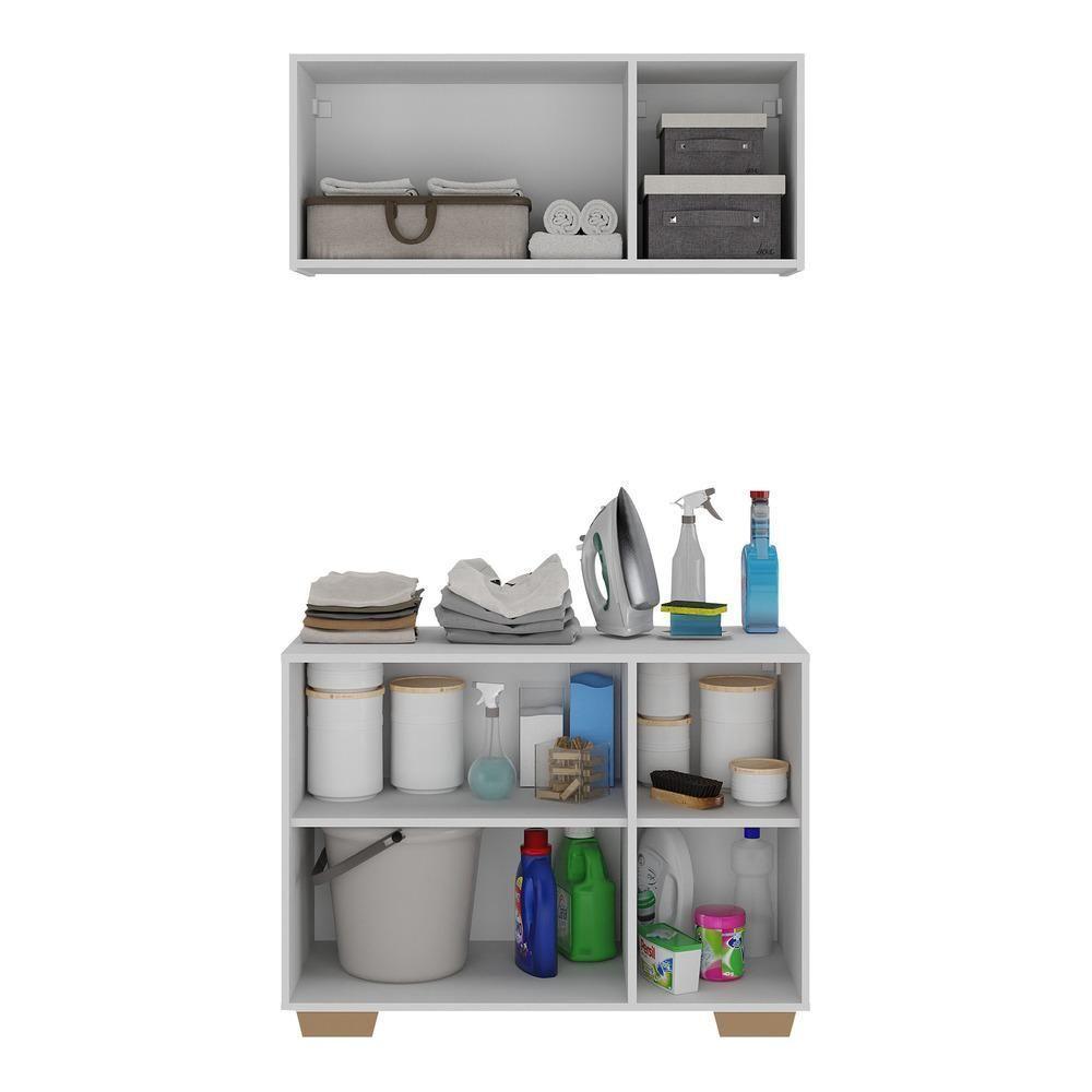 Conjunto Lavanderia Multiuso Armário Aéreo E Balcão Mp5051 Branco natural - 4