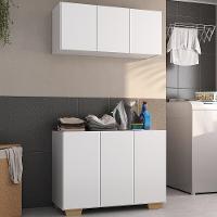 Conjunto Lavanderia Multiuso Armário Aéreo E Balcão Mp5051 Branco natural - 2