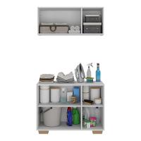 Conjunto Lavanderia Multiuso Armário Aéreo E Balcão Mp5051 Branco natural