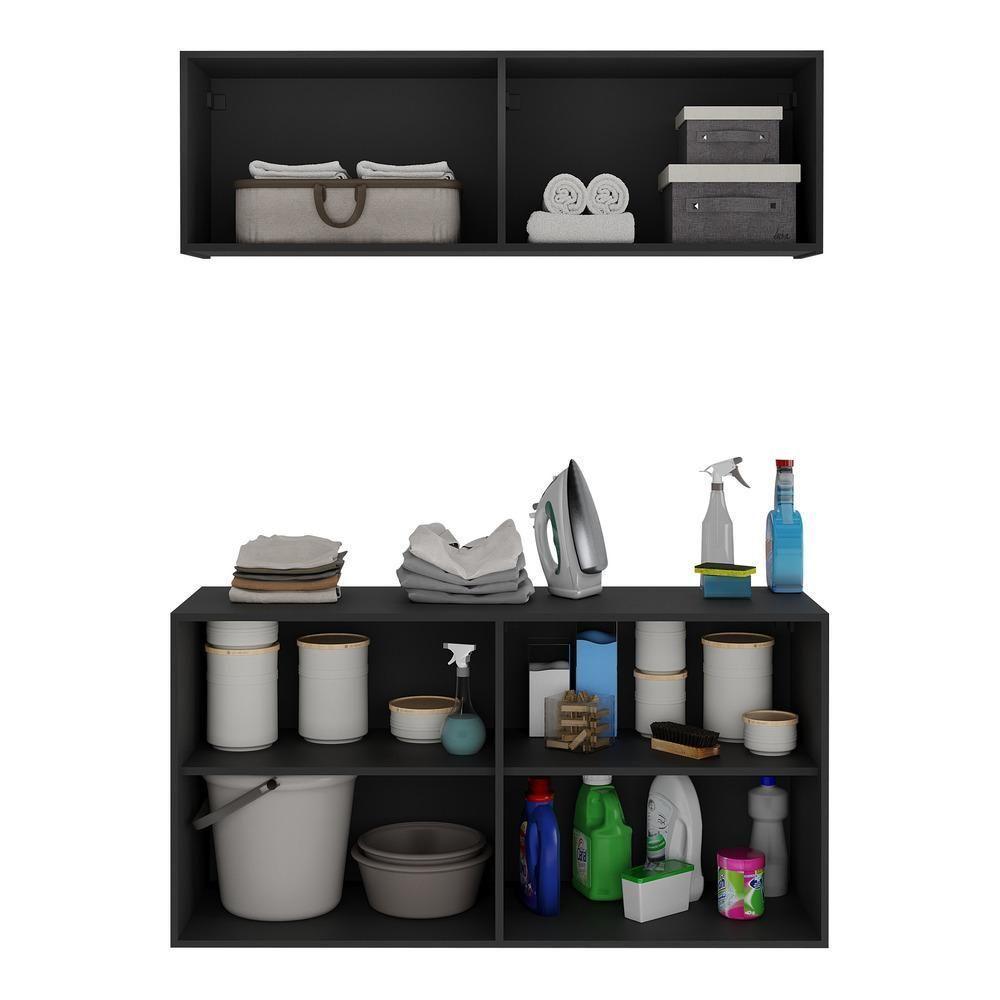 Conjunto Lavanderia Suspenso Multiuso Armário Aéreo E Balcão Mp5052 Preto Preto - 4