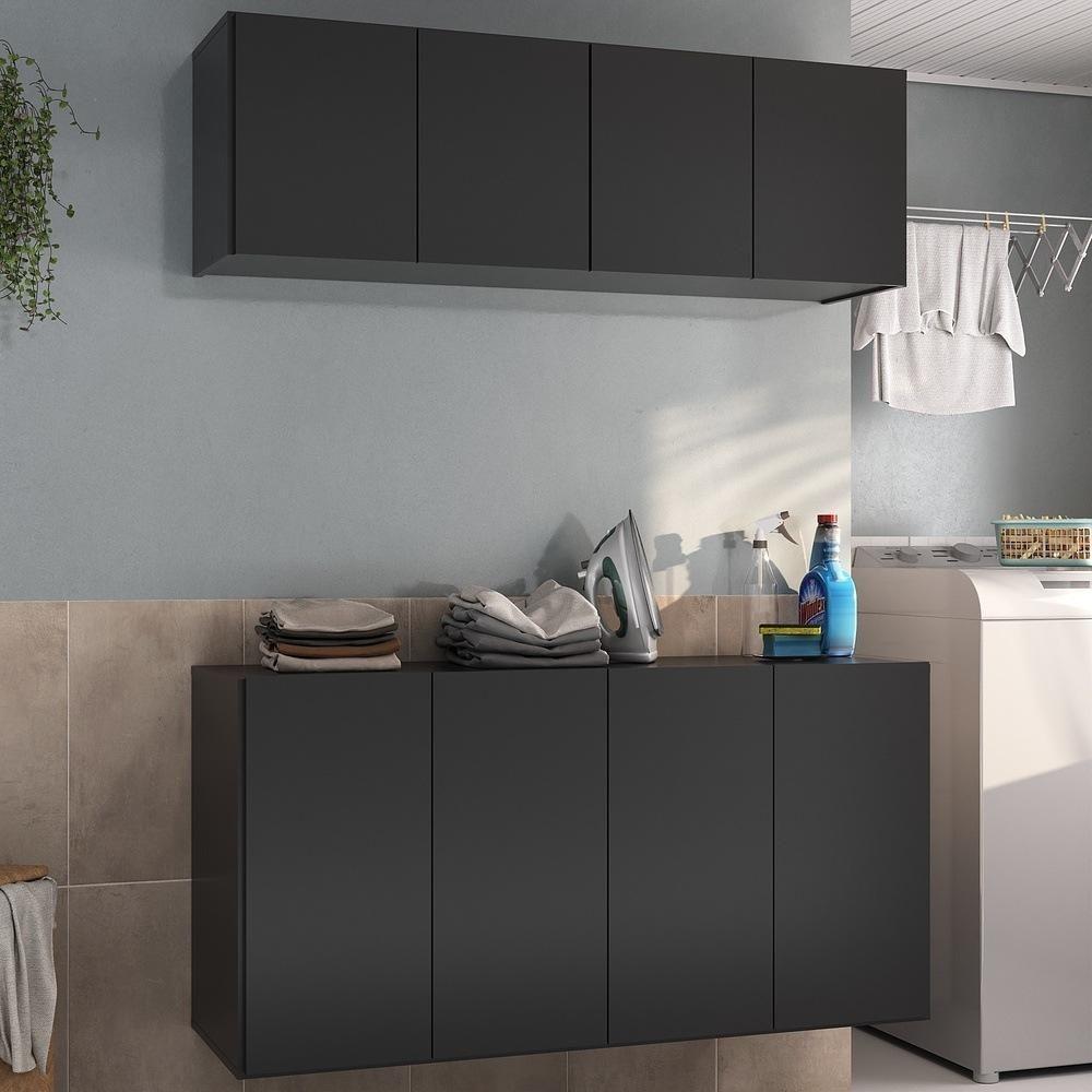 Conjunto Lavanderia Suspenso Multiuso Armário Aéreo E Balcão Mp5052 Preto Preto - 5