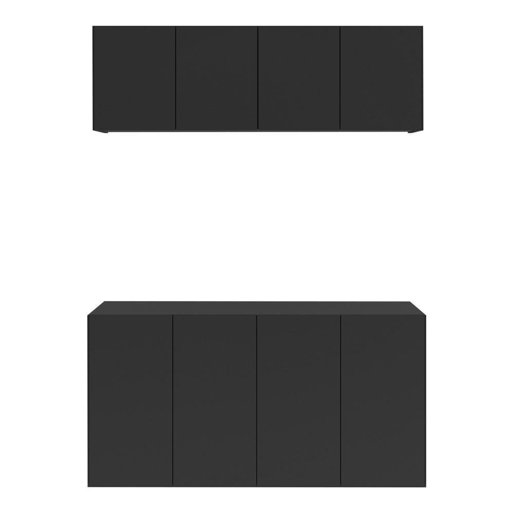 Conjunto Lavanderia Suspenso Multiuso Armário Aéreo E Balcão Mp5052 Preto Preto - 9