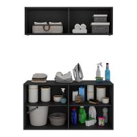 Conjunto Lavanderia Suspenso Multiuso Armário Aéreo E Balcão Mp5052 Preto Preto