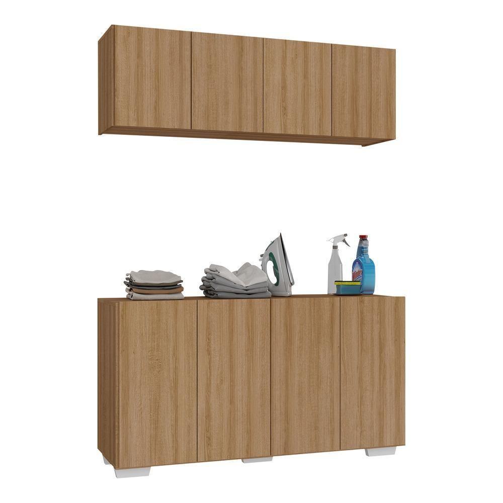 Conjunto Lavanderia Multiuso Armário Aéreo E Balcão Mp5054 Rustic branco - 1