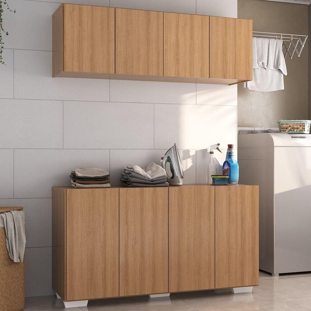 Conjunto Lavanderia Multiuso Armário Aéreo E Balcão Mp5054 Rustic branco - 3