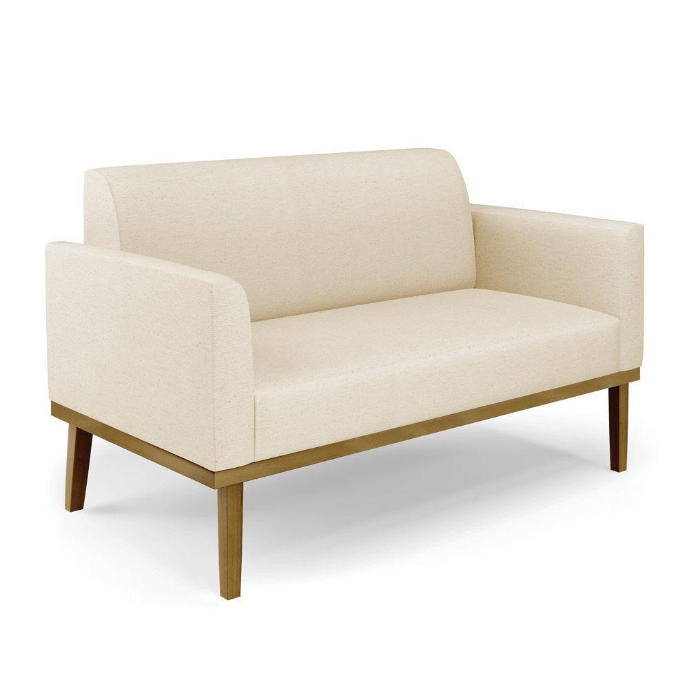 Sofá Namoradeira Com 2 Poltronas Base De Madeira Fixa Castanho Marisa Linho D03 - D'Rossi A19 Bege - 5