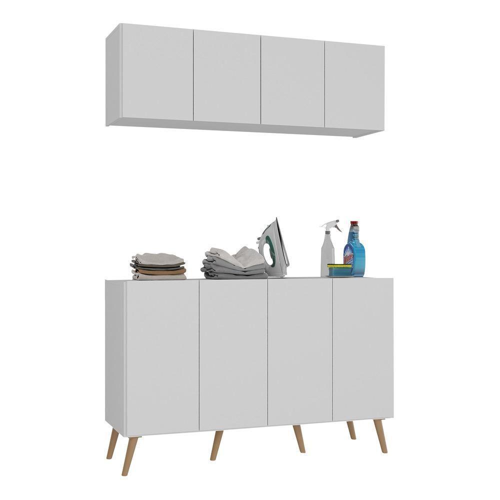 Conjunto Lavanderia Retrô Multiuso Armário Aéreo E Balcão Mp5053 Branco natural - 1