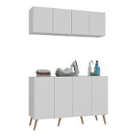 Conjunto Lavanderia Retrô Multiuso Armário Aéreo E Balcão Mp5053 Branco natural - 1