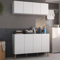 Conjunto Lavanderia Retrô Multiuso Armário Aéreo E Balcão Mp5053 Branco natural - 3