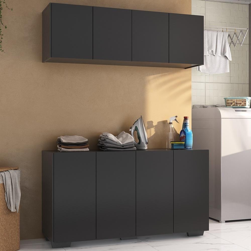 Conjunto Lavanderia Multiuso Armário Aéreo E Balcão Mp5054 Preto Preto - 2