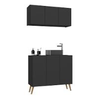 Conjunto Gabinete De Banheiro E Armário Aéreo Retrô Mp5055 Preto natural - 1