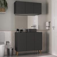 Conjunto Gabinete De Banheiro E Armário Aéreo Retrô Mp5055 Preto natural - 3