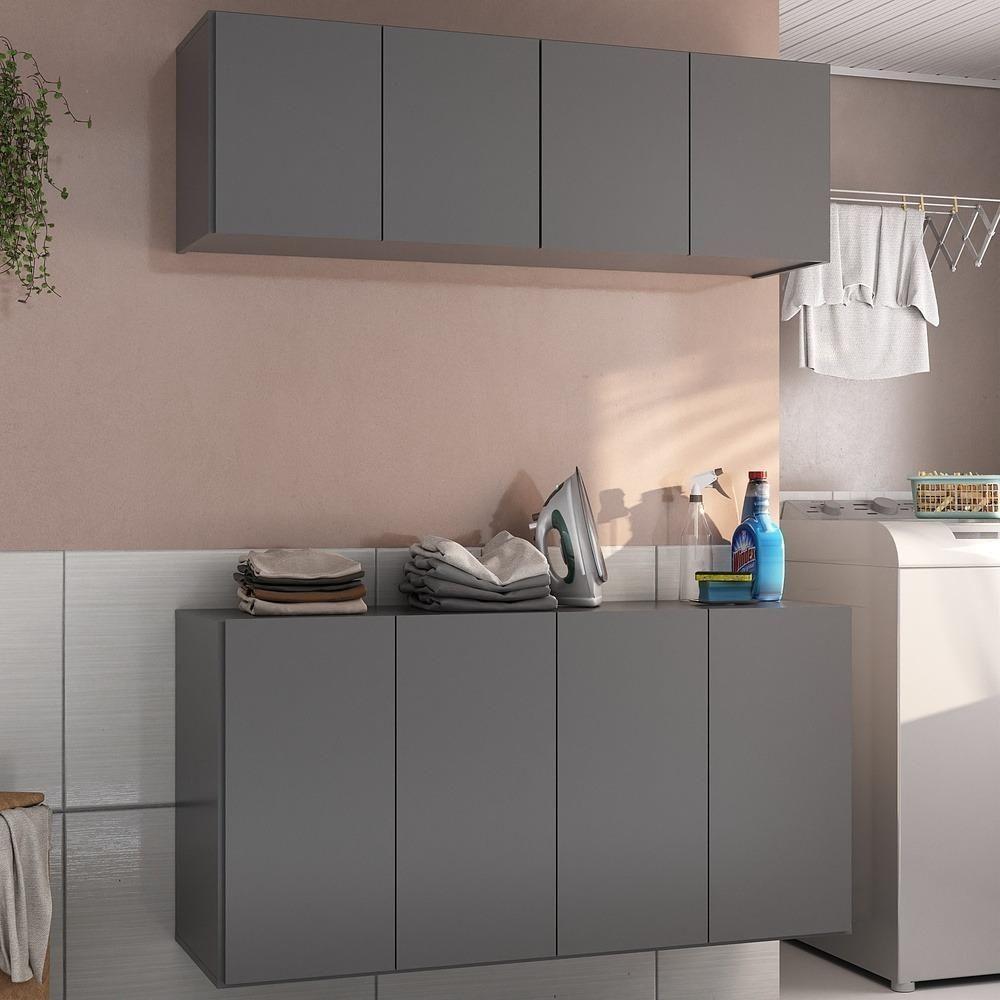 Conjunto Lavanderia Suspenso Multiuso Armário Aéreo E Balcão Mp5052 Grafite Grafite - 2