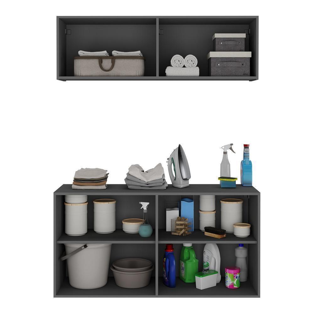 Conjunto Lavanderia Suspenso Multiuso Armário Aéreo E Balcão Mp5052 Grafite Grafite - 3