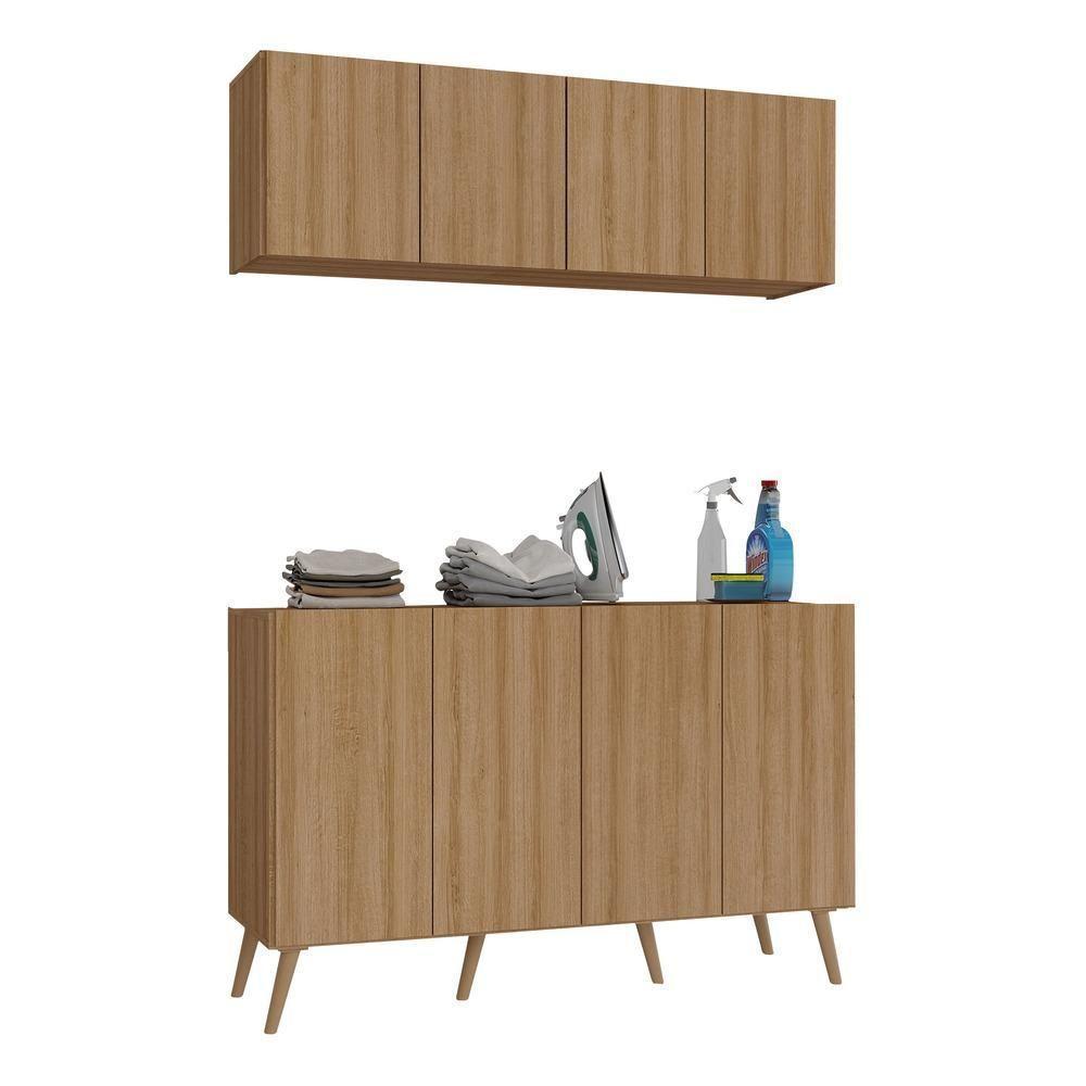 Conjunto Lavanderia Retrô Multiuso Armário Aéreo E Balcão Mp5053 Rustic natural - 1