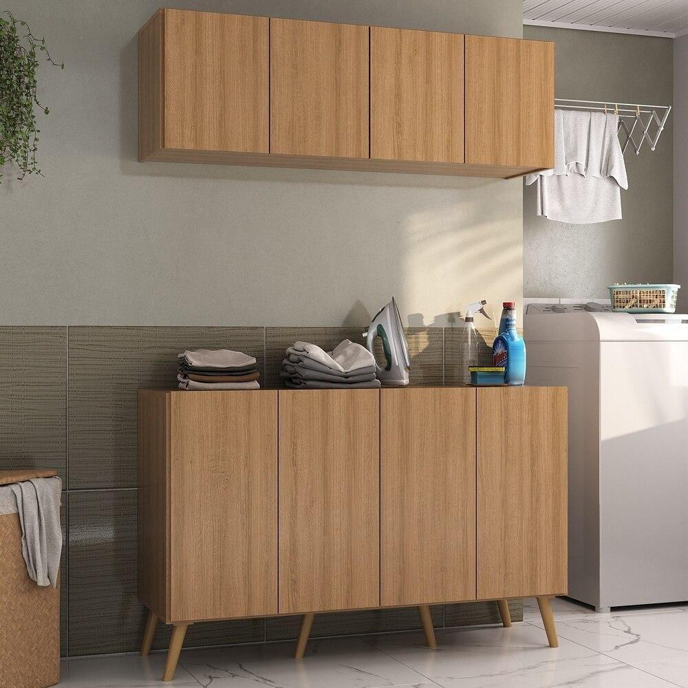 Conjunto Lavanderia Retrô Multiuso Armário Aéreo E Balcão Mp5053 Rustic natural - 2