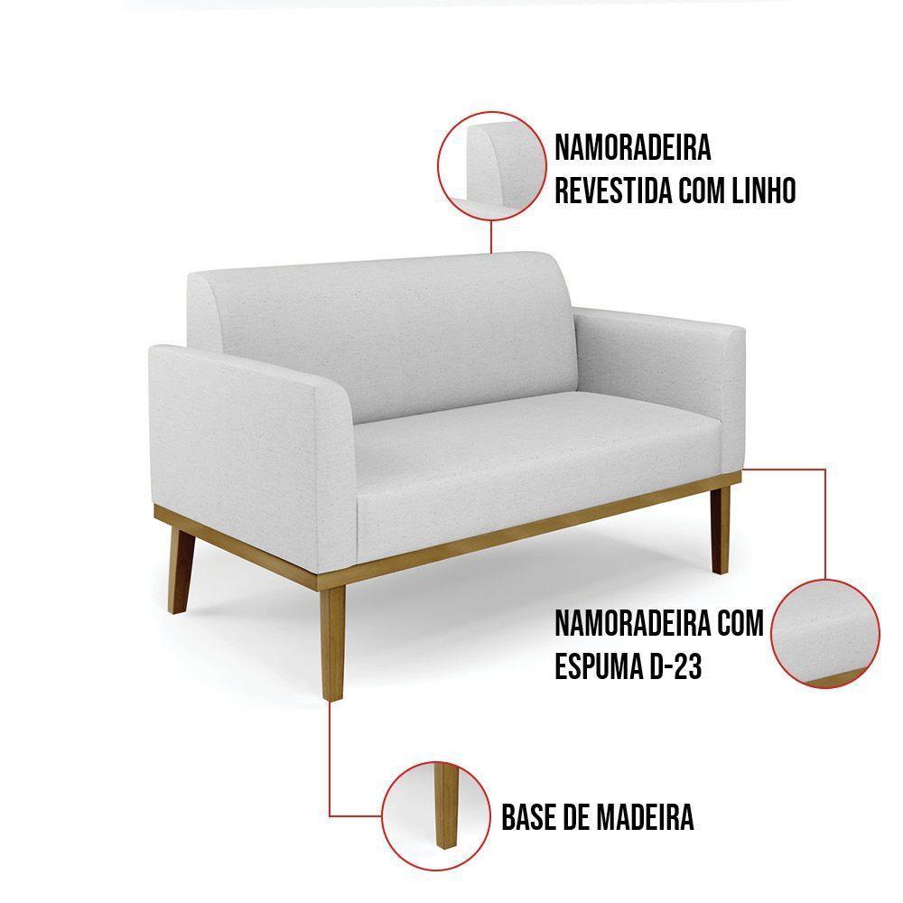 Sofá Namoradeira Com 2 Poltronas Base De Madeira Fixa Castanho Marisa Linho D03 - D'Rossi A05 Cinza - 6