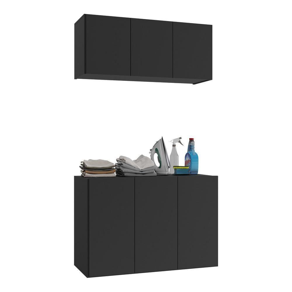 Conjunto Lavanderia Suspenso Multiuso Armário Aéreo E Balcão Mp5049 Preto Preto - 1