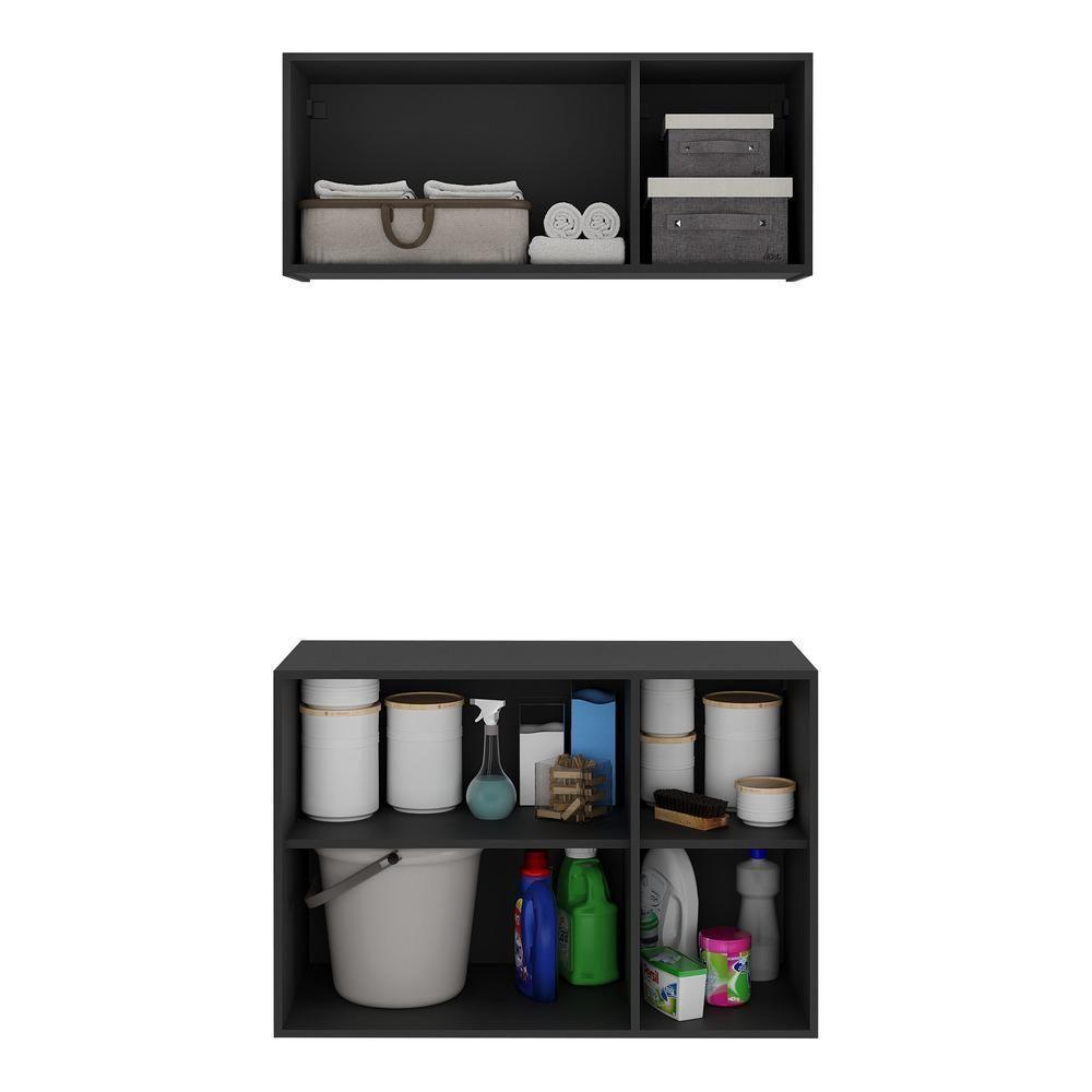 Conjunto Lavanderia Suspenso Multiuso Armário Aéreo E Balcão Mp5049 Preto Preto - 4