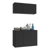 Conjunto Lavanderia Suspenso Multiuso Armário Aéreo E Balcão Mp5049 Preto Preto - 1