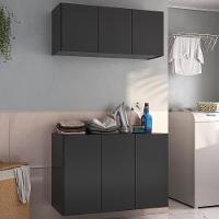 Conjunto Lavanderia Suspenso Multiuso Armário Aéreo E Balcão Mp5049 Preto Preto - 2