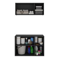 Conjunto Lavanderia Suspenso Multiuso Armário Aéreo E Balcão Mp5049 Preto Preto