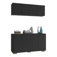 Conjunto Lavanderia Multiuso Armário Aéreo E Balcão Mp5054 Preto natural - 1